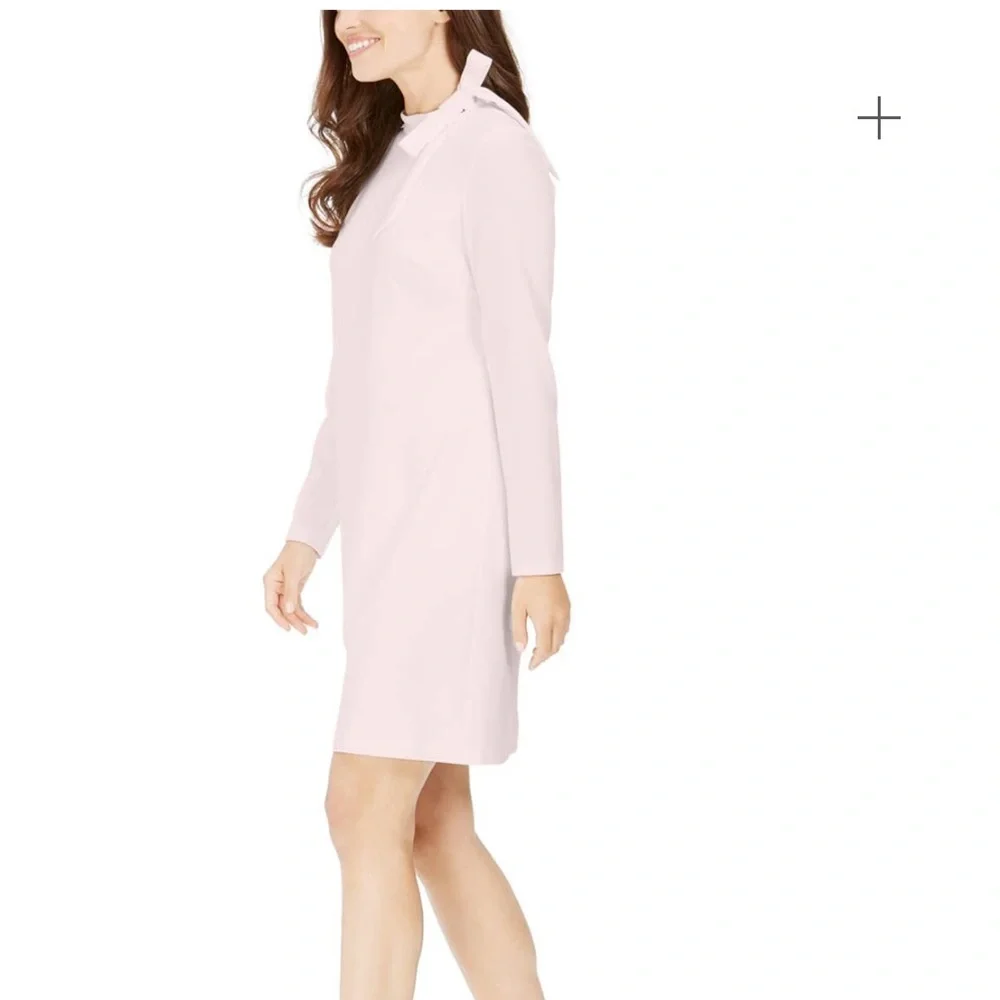 Calvin Klein Pink Sheath Dress Long Sleeve bow collar size 4/small - Picture 3 of 4